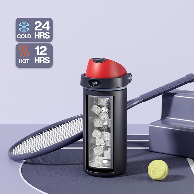 POWCAN 18 oz Stainless Steel Water Bottle: 2-in-1 Push-Button Spout & Quick-Flip Straw, Leakproof, Cold 24Hrs, Fits Car Cup Holder, Insulated Vacuum Flask for Sports, Trip, School Gift (Storm Hammer)