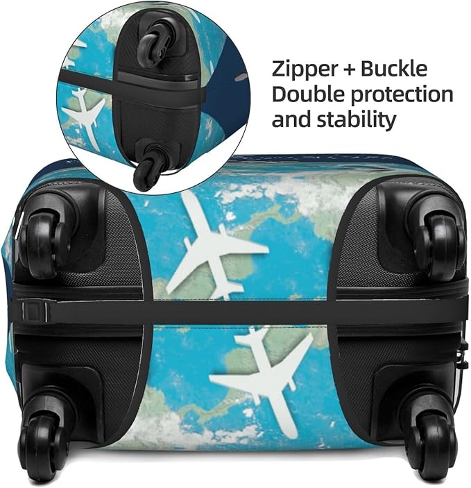 Luggage Cover with World Map & Airplane Design, Suitcase Protector For Travel (Fits 22-24 Inch Luggage)