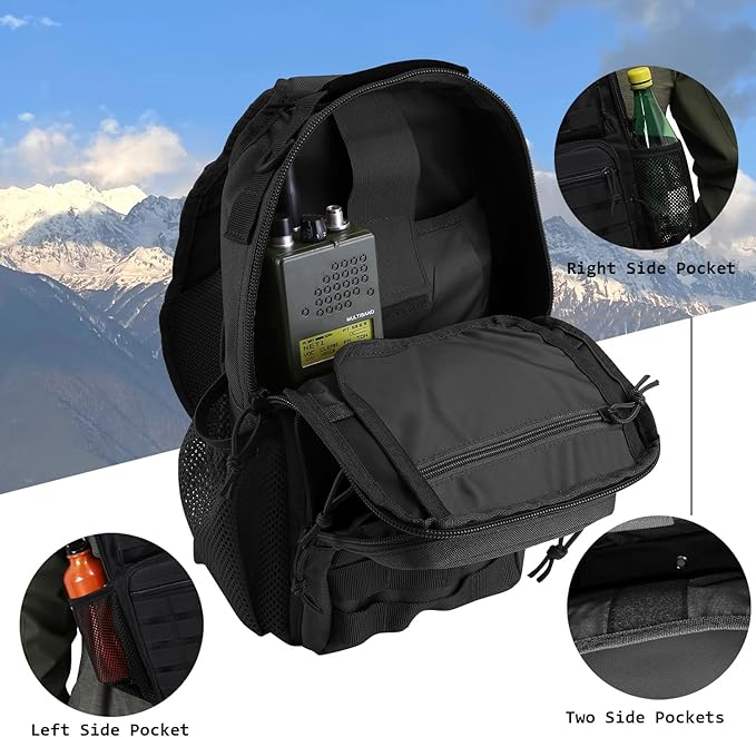 Rover Sling Pack Tactical Shoulder Sling Bag Backpack with Bottle Holder Crossbody Chest Bag, Black