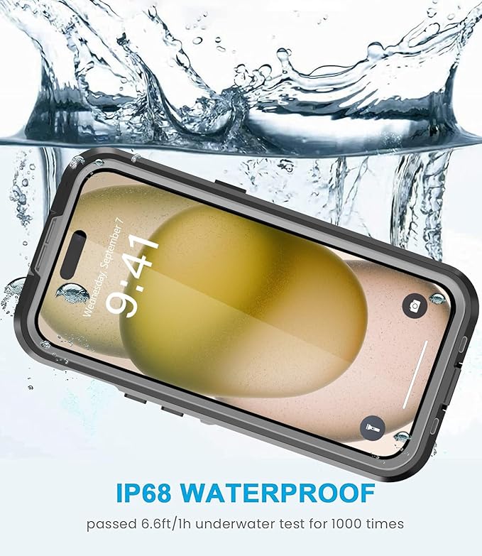 for iPhone 15 Pro Case Waterproof, [Shockproof] [Dustproof] [IP68 Waterproof] Full-Body Hard Case Built-in [Lens Screen Protection] for Diving Case (Black, for iPhone 15 Pro 6.1in)