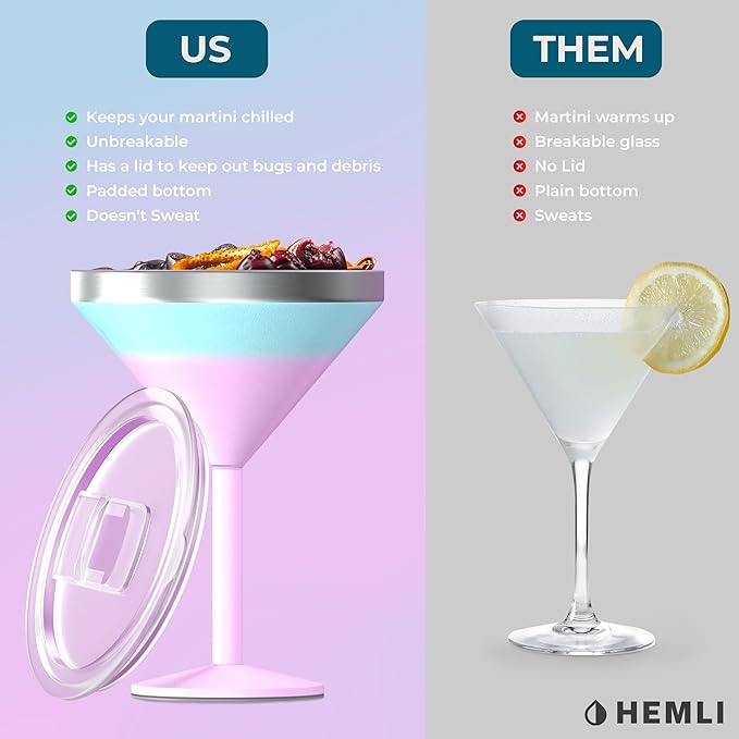 Martini Glass, Stainless Steel Insulated Martini Tumbler, Cocktail Cup