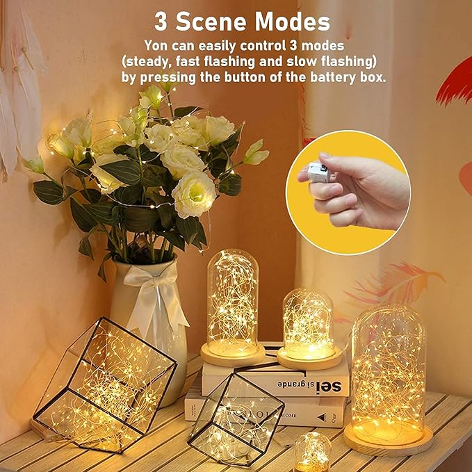 24 Pack Fairy Lights Battery Operated [3 Modes] 7ft 20 LED Mini Twinkle String Lights Waterproof Silver Wire Firefly Starry Lights for Wedding Party Mason Jars Christmas Decor, Warm White & Cool White