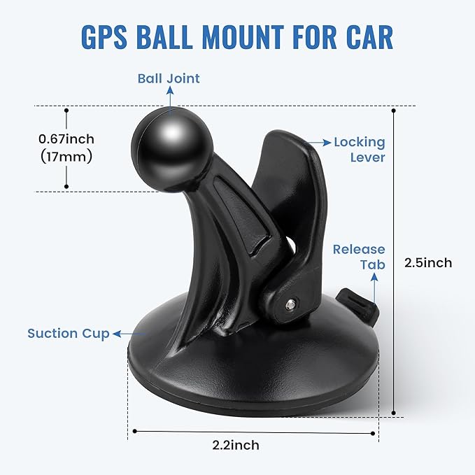 EWAY 2PCS GPS Car Holder Mount for Garmin Nuvi Windshield Dashboard with Strong Suction Cup, 17mm Swivel Ball Mounting Pattern Replacement for Garmin GPS Navigator Navigation Car Dash Mount Cup Holder