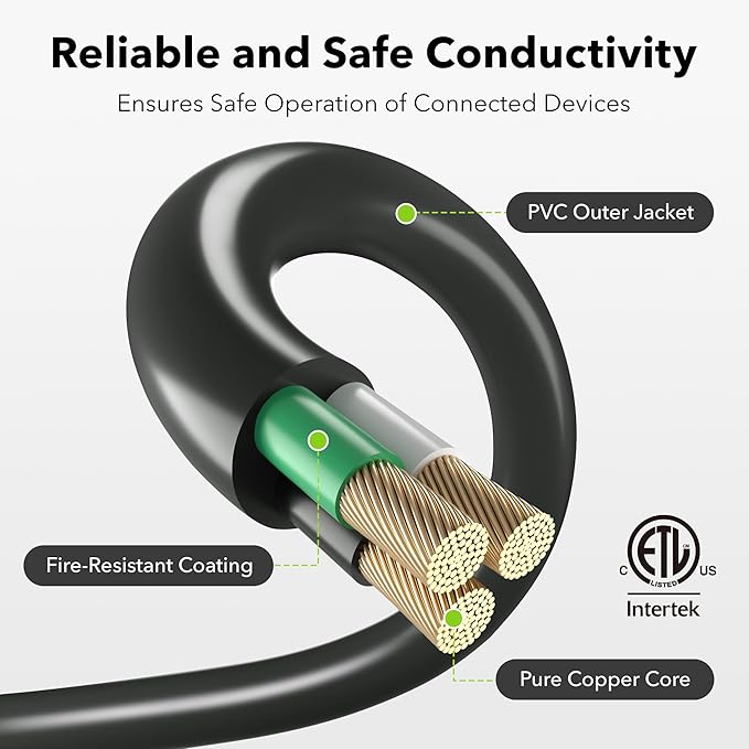 BN-Link's 2 Pack Outdoor Extension Cord Set is Ideal for Holiday Yard Decorations and Garden Equipment. with Three outlets You can Plug in Loads up to a Total of 13amps/1625watts. (Black, 10ft)