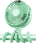 SWEETFULL Portable Stroller Fan with LED Display, 4 Speed Rechargeable Mini Clip On Fan, 360° Rotate Flexible Tripod Better Cooling Small Baby Fan for Car Seat Crib Travel Bike Treadmill (Green)