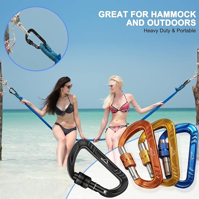BEIFENG Heavy Duty Lightweight Locking Carabiner Clips D Ring for Camping Hiking Outdoor Gym etc, Carabiner with Lock Small Carabiners for Dog Leash & Harness