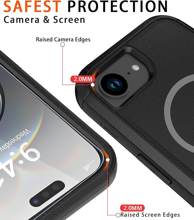 for iPhone 16e Case [Shockproof] [Dropproof] [with Screen Protector ] Heavy Duty Protection Phone Case Cover - Black