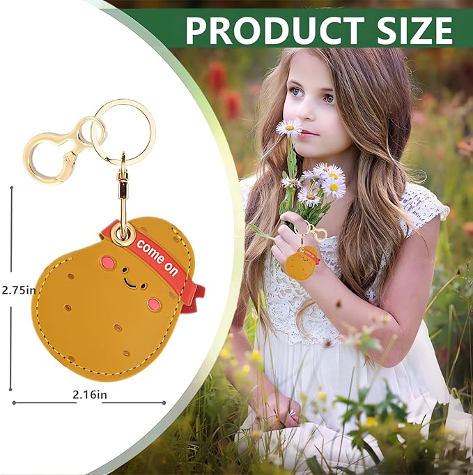 Leather Keychain Holder Case Compatible with AirTag,Cute air tag Cover with Keychain Ring,GPS Tracker Case for Keys