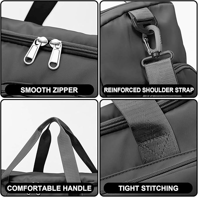 Suruid Gym Bag for Women Men, Travel Duffle Bag Large Capacity Carry On Weekender Bag With Shoe Compartment Gym Tote Dry Wet Separation Duffel Bag with Makeup Bag, Black