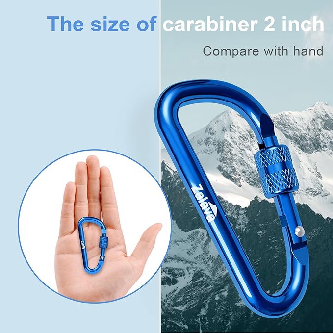 6PCS Carabiner Keychain, 2 inch Aluminum D-Clip Caribeener with Hook