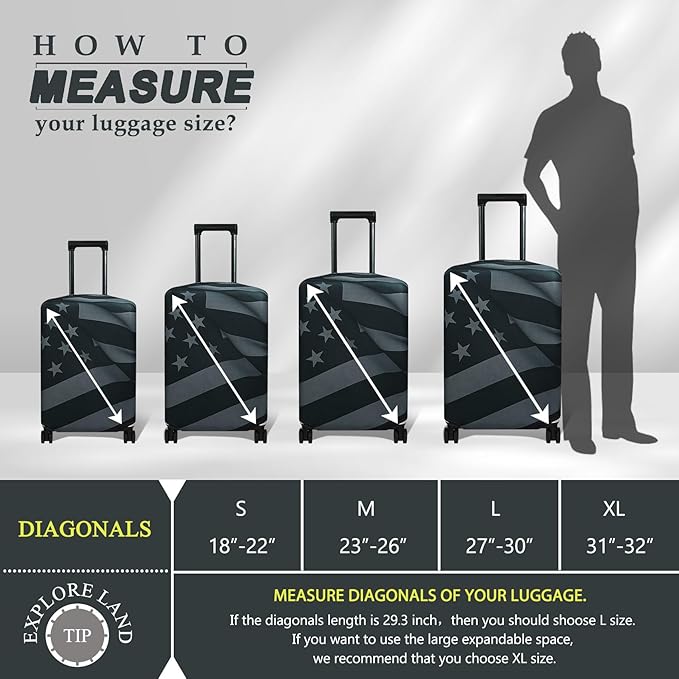 Explore Land Travel Luggage Cover Suitcase Protector Fits 27-30 Inch Case (Flag, L)