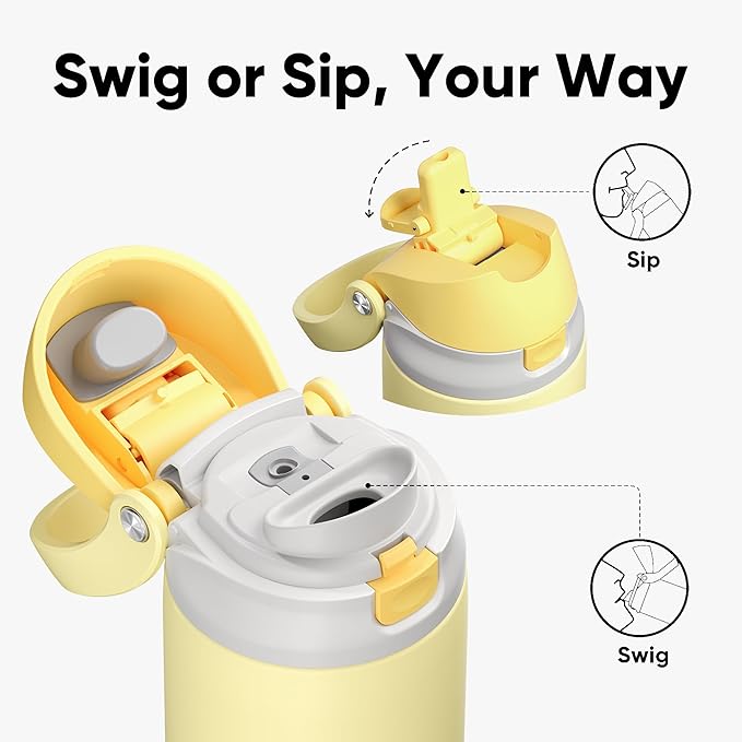 ENCOOL Leakproof Insulated Water Bottle with Straw Dual-Sip Water Bottle Bag-Safe Design for Work, Commute & Gym – Keeps Drinks Cold All Day, 32 oz, Butter Yellow