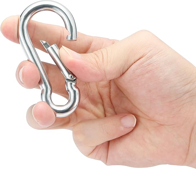 sprookber 316 Stainless Steel Carabiner Clip, Marine Grade Heavy Duty Spring Snap Hook for Outdoor, Boat, Hammock, Set of 5