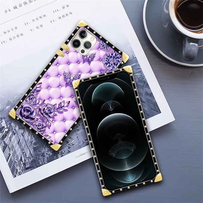 Compatible with iPhone 11 Pro Max Case, Purple Butterfly Flowers Leaf Luxury Golden Decoration for Girl Women Soft TPU Shockproof Protective Hard PC Back for iPhone 11 Pro Max