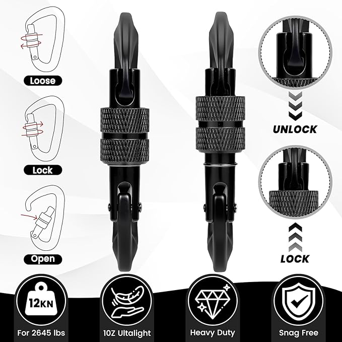 3 Heavy Duty Carabiner Clips 12kN (2697 lbs)-Lightweight Locking Carabiners for Securing Pets，Camping, Hiking, Hammock，Outdoor and Gym etc, Keychains& Utility