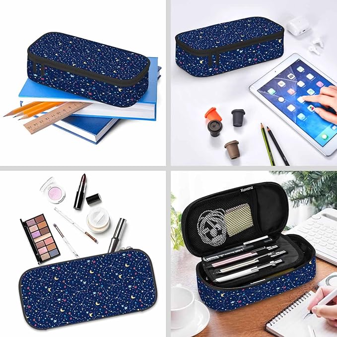 Galaxy Pencil Case Organizer Constellation Space Bright Stars Purple Stationery Box Makeup Box School Supply for Boy Girl Men Women