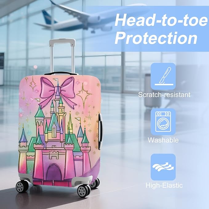 ANNA QUEEN Fantasy Castle Travel Luggage Cover -Stretchable Airplane Suitcase Protector Sleeve,Universal Washable Fit for 28-30 Inch Checked Baggage,Water Resistant Durable Luggage Protector,L