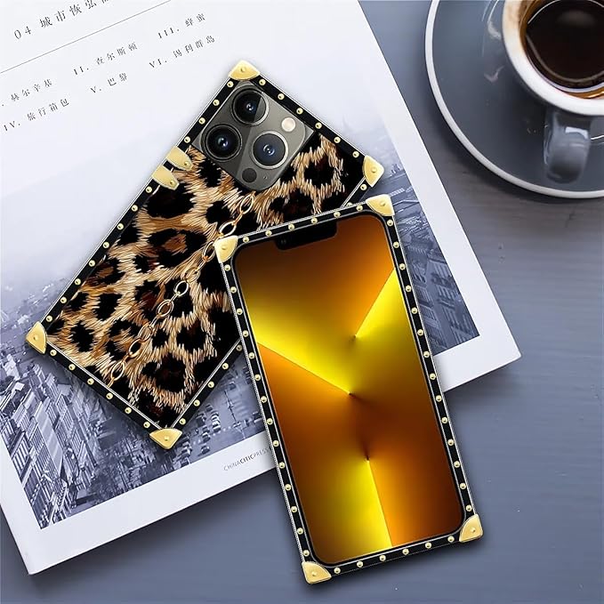 Compatible with iPhone 13 Pro Case, Seamless Gold Chain Leopard Luxury Golden Decoration for Girl Women Soft TPU Shockproof Protective Hard PC Back for iPhone 13 Pro