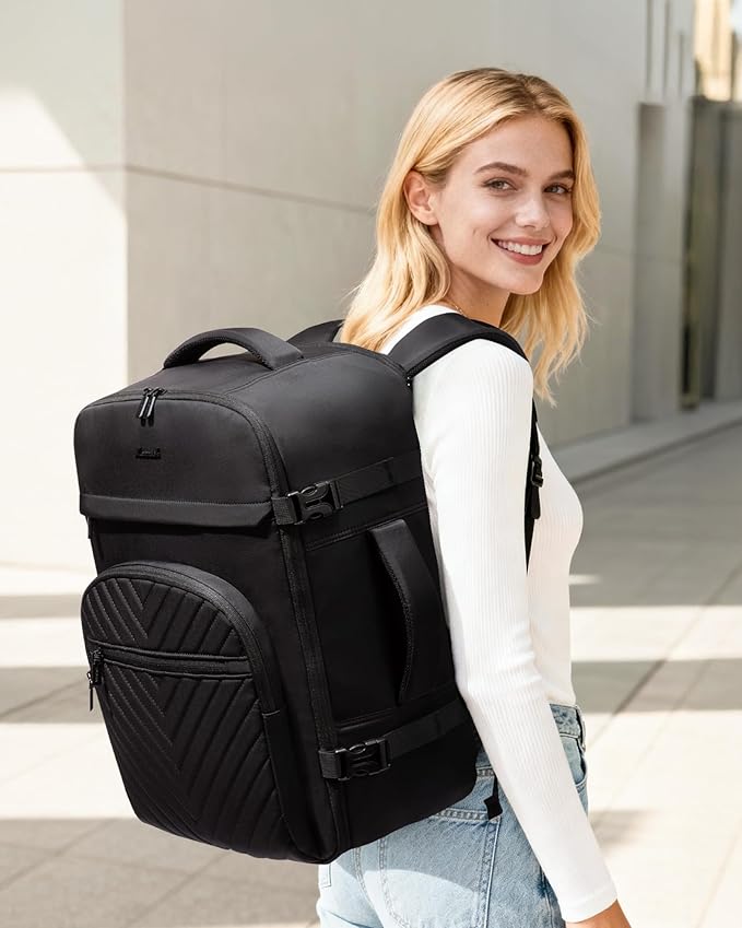 LOVEVOOK 40L Travel Backpack for Women Men, TSA Personal Item Travel Bag Fits 17.3inch Laptop, Waterproof Airline Approved Carry On Luggage With 2 Cubes for Weekender Hiking Business, Black