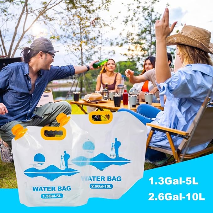 Collapsible Emergency Water Container Bag,WaterStorageCube,Flat Folding,BPA Free Food Grade,Clear Plastic Storage Jug for Camping Hiking Backpack,No-Leak Freezable,Water Bottle 2.6 Gallon/2pcs
