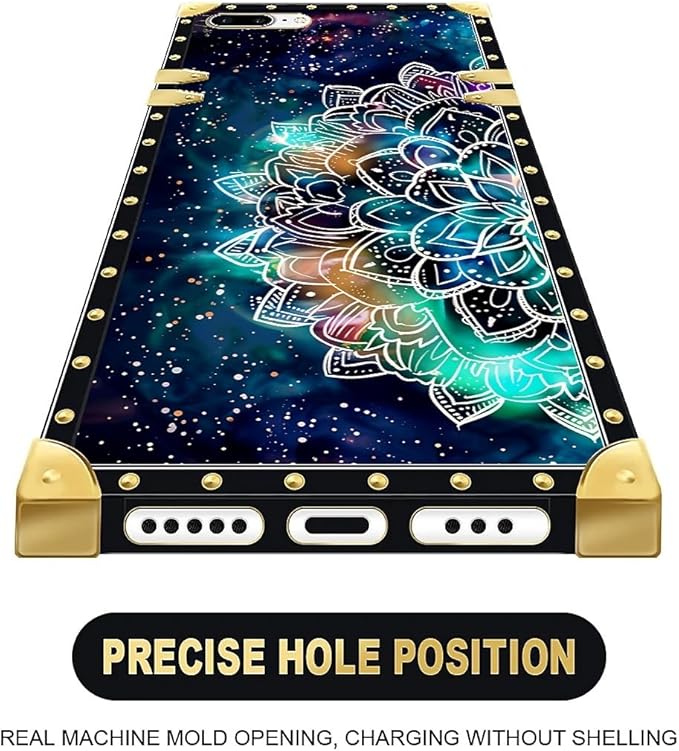 Compatible with iPhone 8 7 SE Case, Starry Sky Colourful Mandala Luxury Golden Decoration for Girl Women Soft TPU Shockproof Protective Hard PC Back for iPhone 8 7 SE
