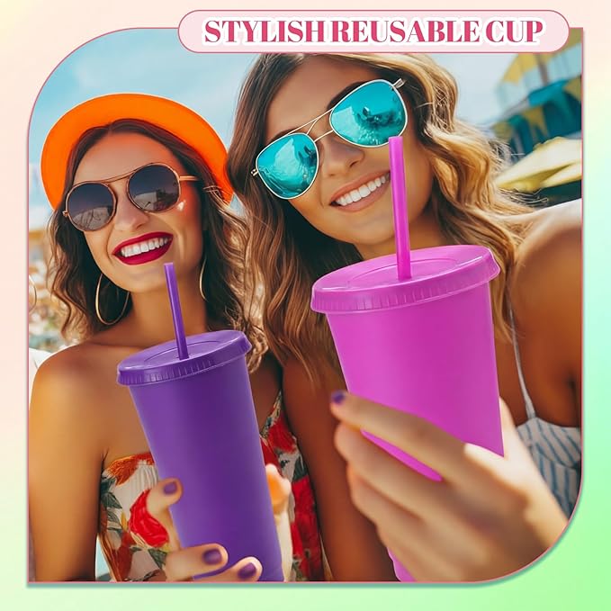 30 PCS 24oz Bulk Plastic Tumblers with Snap Lids, Commercial-Grade Coffee Cups, Durable Reusable Drinkware for Restaurant, Office Use & Outdoor Events(Solid Color)