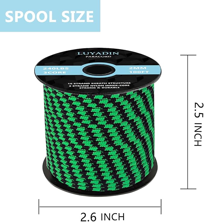Paracord 240lb - Diameter 2mm Micro Utility Cord -3 Strand Parachute Spool Cord - 100ft 200ft,Paracord for Camping,Hiking,Fishing,Outdoor and DIY