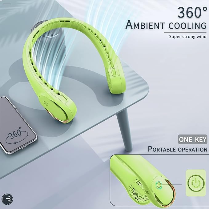 ASNUG Portable Neck Fan, Bladeless Neck Fan, USB Rechargeable Personal Fan, 4000 mAh Battery Operated Wearable Fan, 3 Speeds Adjustable,Faster Cooling, Ultra Quiet, Suitable for Home, Office, Sports