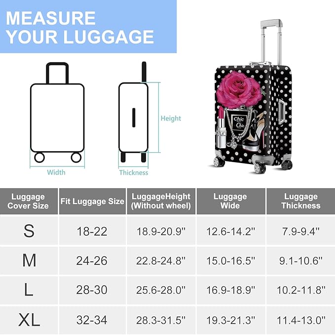 ANNA QUEEN Vintage Polka Dot Rose Travel Luggage Cover -Stretchable Airplane Suitcase Protector Sleeve,Universal Washable Fit for 28-30 Inch Checked Baggage,Water Resistant Durable Luggage Protector