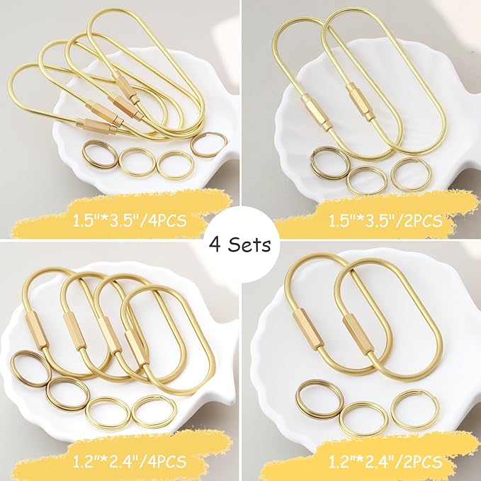 CMVFYL Gold Brass Key Rings, Purse Bag Charms for Handbags, Screw Lock Key Organizer, Carabiner Keychain Clip for Keys