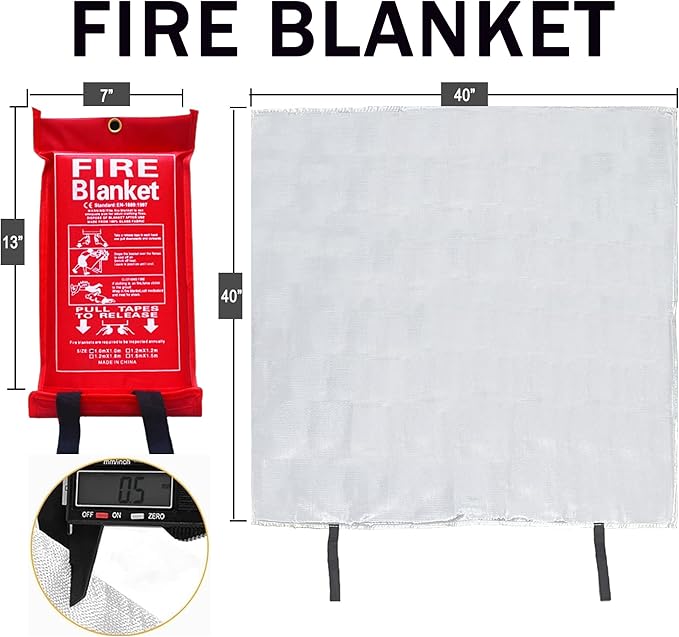 Emergency Fire Blanket for Home and Kitchen - 40"x40" Fire Retardant Blankets for Emergencies, Fireproof Survival Blanket for Kitchen, Fireplace, Grill, BBQ, Camping, Car, Office - 4 Pack