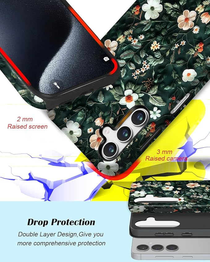 Compatible for Samsung Galaxy S25 Plus 5G Case, Dual Layer Heavy Duty 2 in 1 Shockproof Protective Phone Case,Floral Elegance