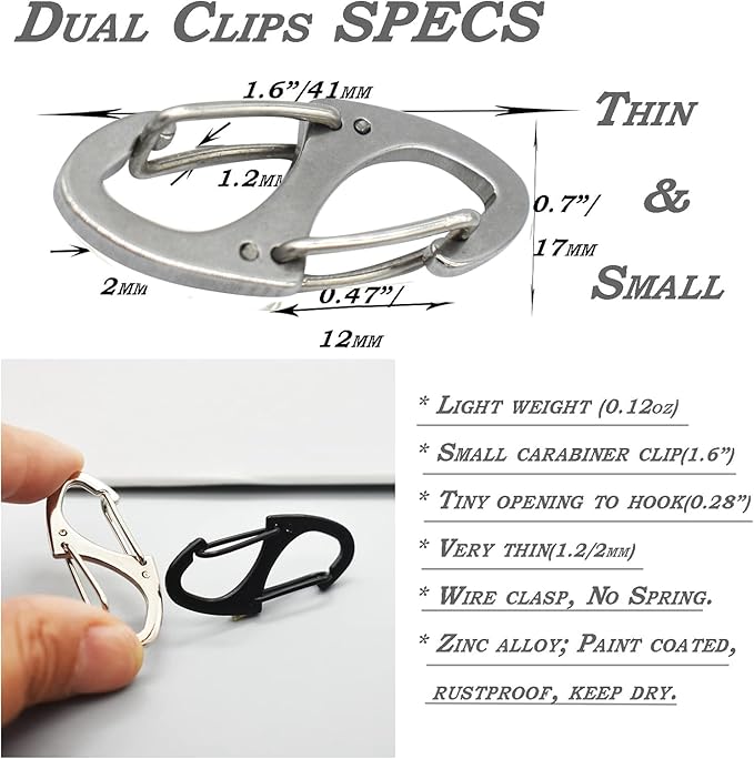Small Carabiner Clips 1.6 inch(41mm) Metal Double Sided Spring Gate Snap Hooks Keychain Clasp Accessories
