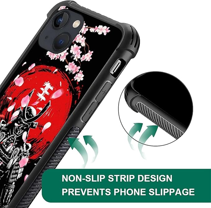 for iPhone 13 Mini Case, Sakura Japanese Samurai Pattern Graphic Design Girl Boy Soft Silicone Hard Acrylic Shock Protection for iPhone 13 Mini