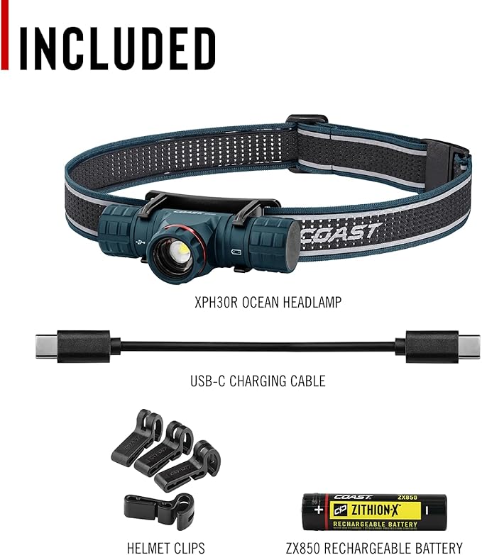 Coast XPH30R 1500 Lumen USB-C Rechargeable Dual Power Headlamp with Twist Focus Beam and Magnetic Base, 4.37 oz. - Ocean Blue
