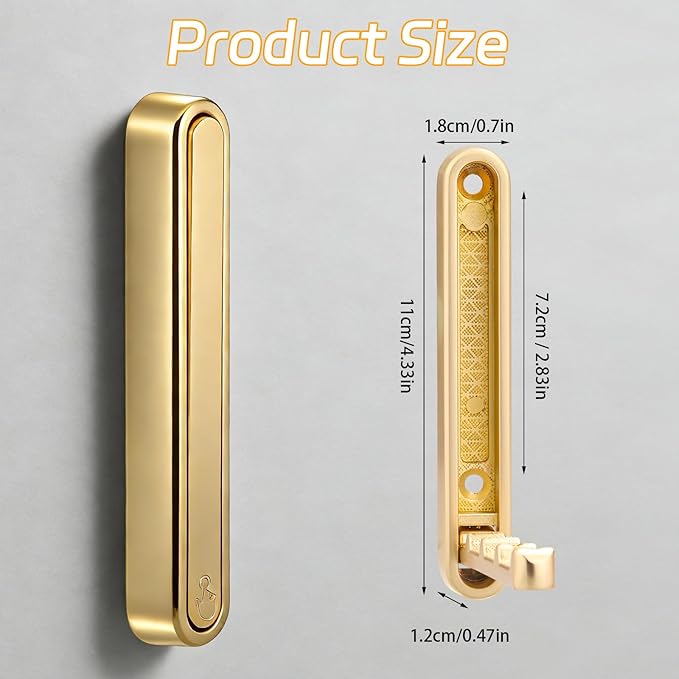 Dntorx 2 Pcs Extended Folding Coat Hooks Wall Mounted, 4.33 in Gold Foldable Wall Hooks Heavy Duty Valet RV Hooks Bathroom Towel Hooks Robe Hooks for Hanging Towels Clothes Coat Hat Bags
