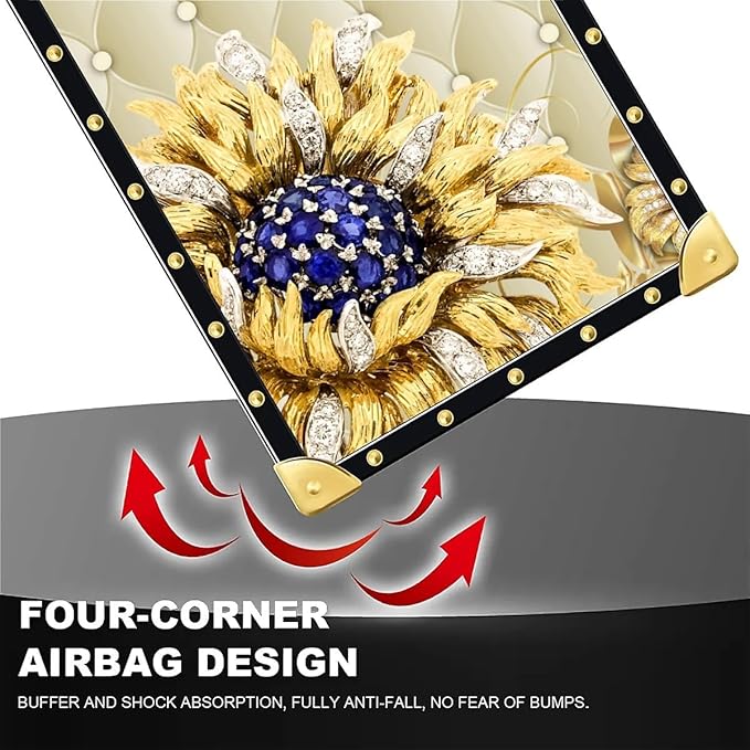 for iPhone 17 Air Case Luxury Golden Decoration for Girl Women Soft TPU Shockproof Protective Hard PC Back for iPhone 17 Air Crazy Pattern Sunflower Diamonds Leather