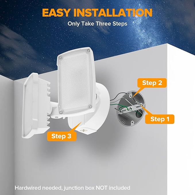 LUTEC 32W 3500LM Integrated Dual-Head LED Flood Light Outdoor,Switch Controlled LED Security Light,5000K Wall Mount Exterior Flood Light,P65 Waterproof for Garage, Yard, Patio-White