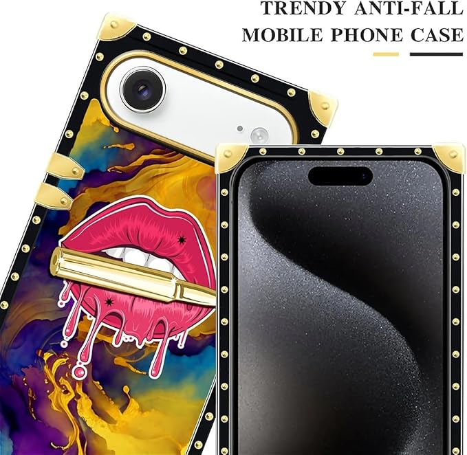for iPhone 17 Air Case Luxury Golden Decoration for Girl Women Soft TPU Shockproof Protective Hard PC Back for iPhone 17 Air Crazy Pattern Cool Corlorful Lip Marble