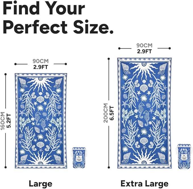Dock & Bay Beach Towel - Quick Dry, Sand Free - Compact, Lightweight - 100% Recycled - Includes Bag - Ocean Treasure - Extra Large (200x90cm, 78x35)