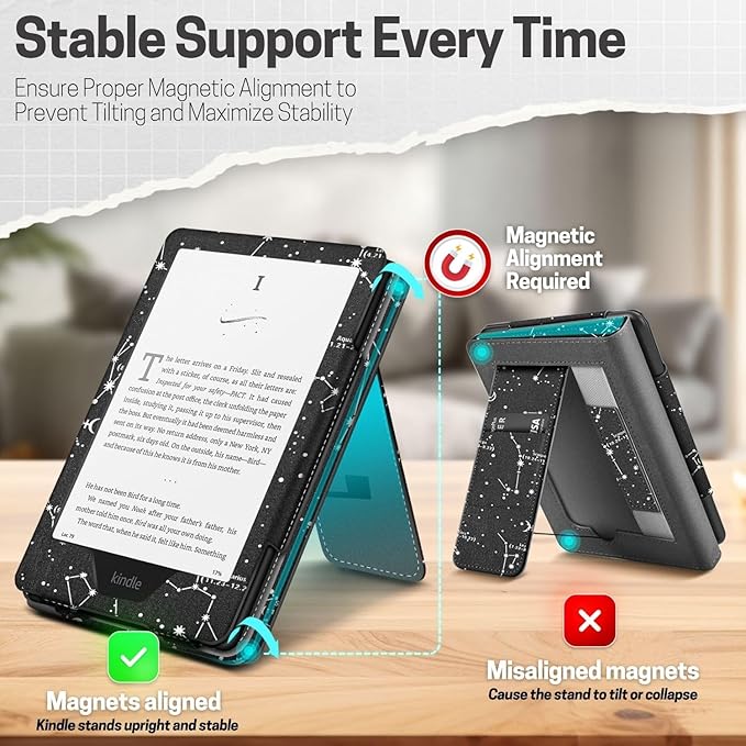 TNP Stand Case for Kindle Paperwhite 12th Generation 2024 / Kindle Colorsoft Signature Edition with Hand Strap - 7" PU Leather Protective Folio Cover with Auto Wake/Sleep, Composition Book Black