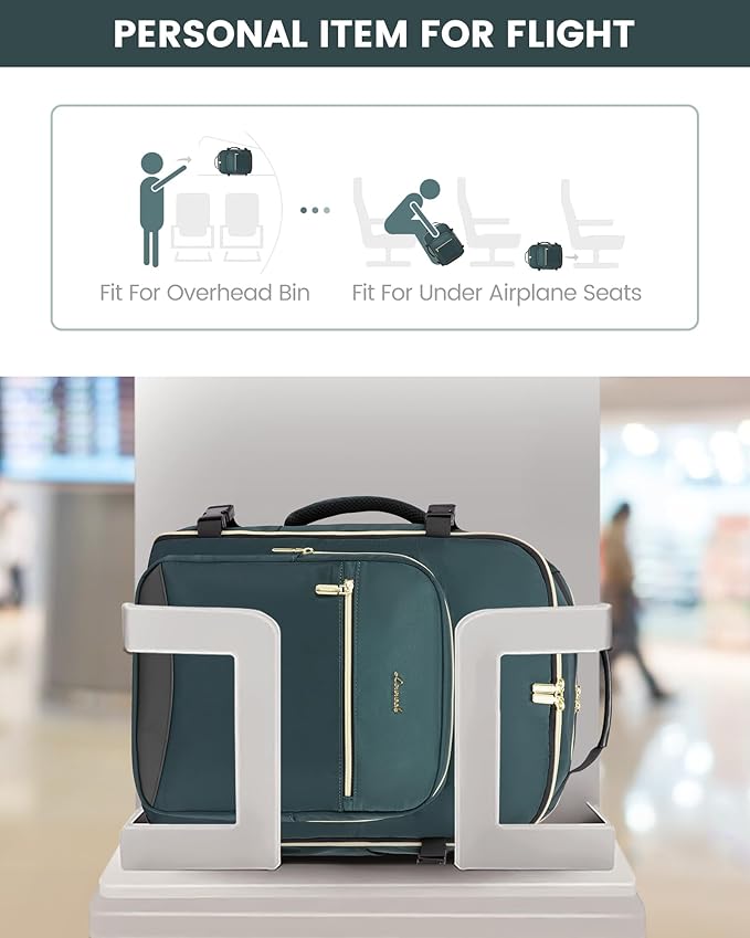 LOVEVOOK Travel Backpack for Women & Men 40L,Airline Approved Carry On Backpack Travel Essentials,TSA Carry on Luggage,Waterproof Personal Item Travel Bag,Suitcase with 3 Packing Cube,Dark green-Black