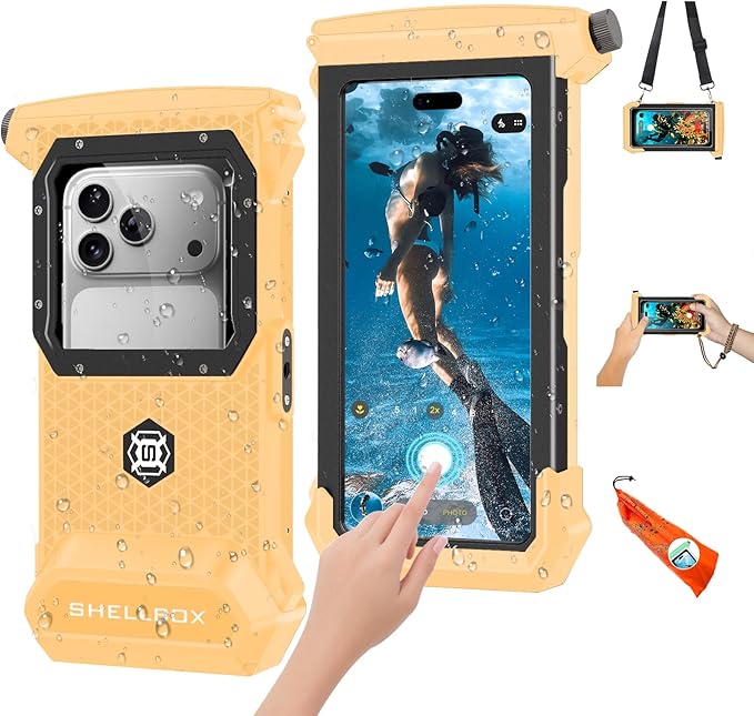 2026 Diving Snorkeling Phone Case for iPhone 17/16/15/14/13/12/11 Pro Max/XS/X Samsung Galaxy S26/S25/S24 Professional Scuba Dive Waterproof Underwater Photo Video Cover (5TH Gen, Yellow-)