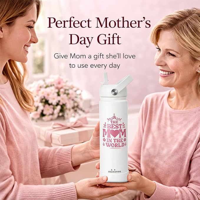 mininoo Mothers Day Gifts for Mom, 24 oz Insulated Stainless Steel Water Bottle with Straw Lid, Fits Cup Holders, Birthday Gifts for Mom