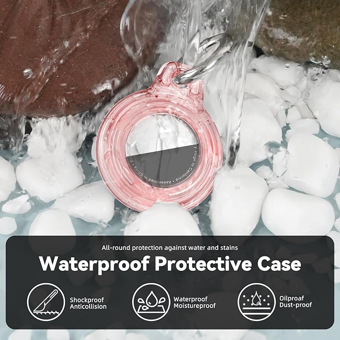 for Apple AirTag 2nd & 1st Gen, Waterproof Case for AirTag Holder Keychain,GPS Tracker Cover for Dog,Car Key,Luggage-B65-Black+Red+Pink+Purple