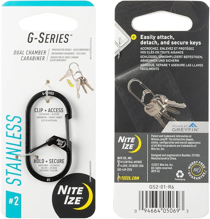 Nite IZE GS3-11-R6 G-Series Dual Chamber Carabiner, Size #3 1-Pack, Stainless Steel