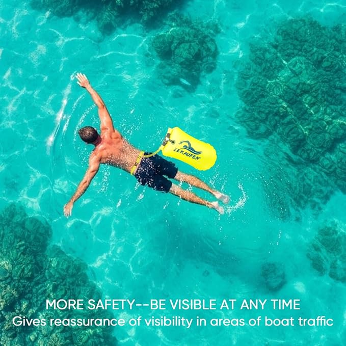 Swim Buoy for Open Water, 20L Swim Safety Float Waterproof Dry Bag for Swimmers Triathletes Kayakers Snorkelers, Swimming Pull Buoy for Safer Swim Training (Light Yellow)
