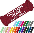 TECEUM Cotton Rope 3/16” (5 mm) – 100 FT – Strong All-Purpose Braided Rope – Natural Cotton – for Crafting, Сamping, Clothes Line, DIY, Indoor & Outdoor Use – Crimson