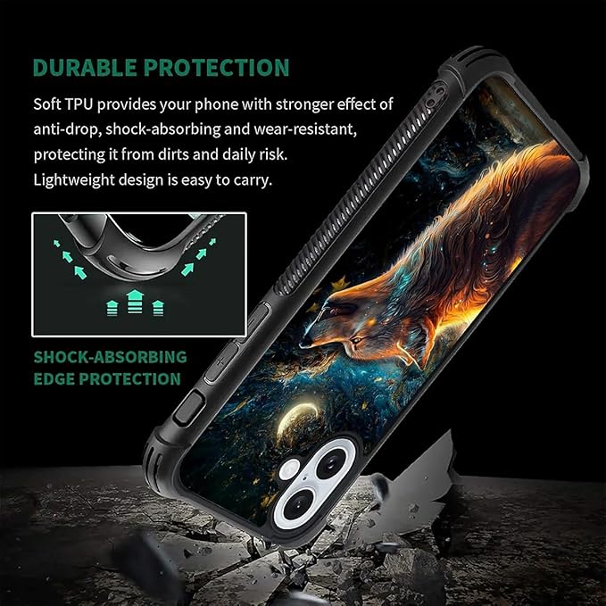 for iPhone 16 Plus Case, Star Cave Hungry Wolf Pattern Graphic Design Girl Boy Soft Silicone Hard Acrylic Shock Protection for iPhone 16 Plus