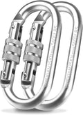 Oval Indoor Outdoor Climbing Carabiner, 25 KN (5600 LBS) Screw Locking Heavy Duty Safety Caribeener Clips for Hammock, Rope, Hiking, Camping